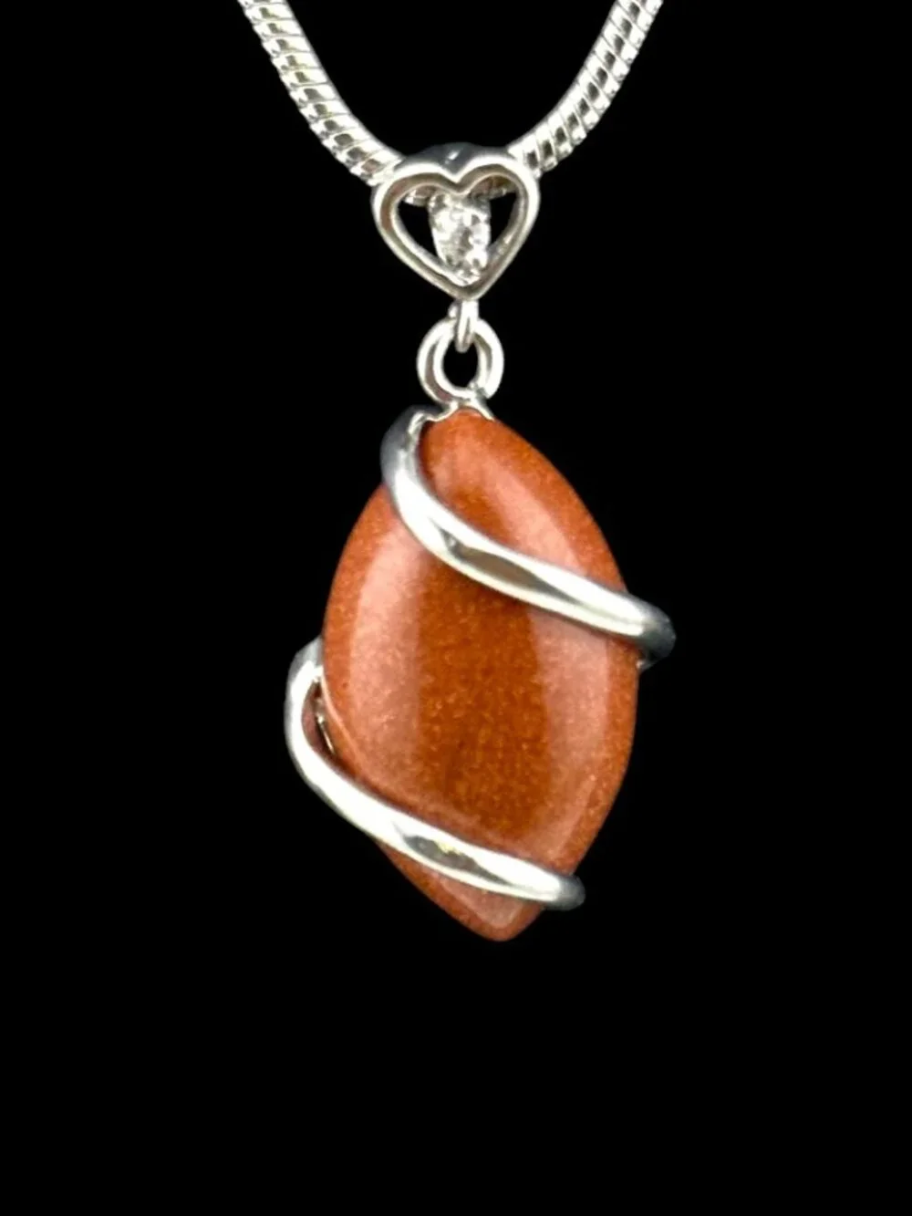 JTV Sandstone Pendant Necklace Sterling Silver Freeform CZ Heart Bail 18-20”